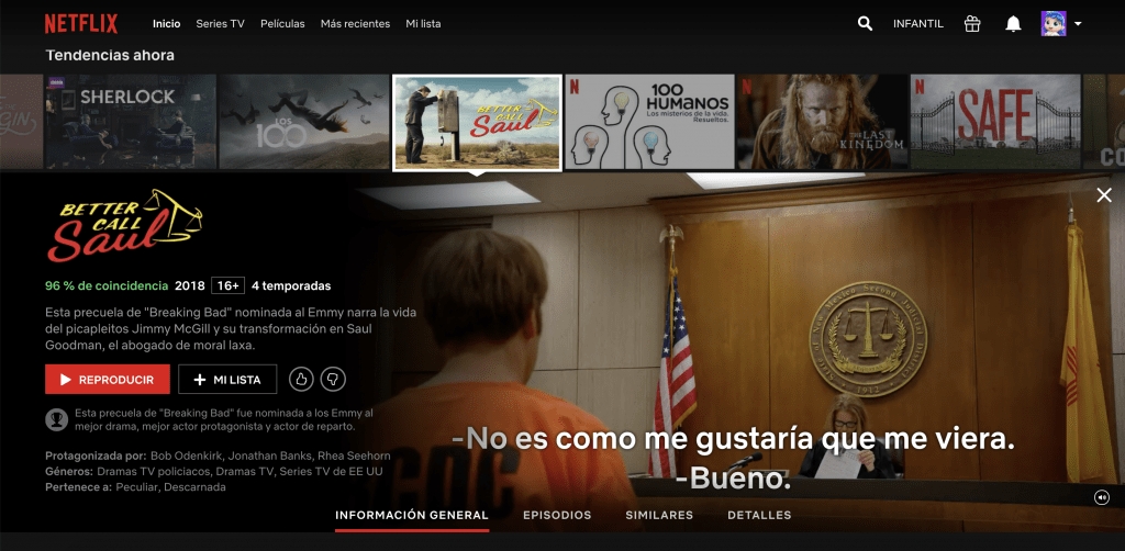 nterfaz de usuario de netflix