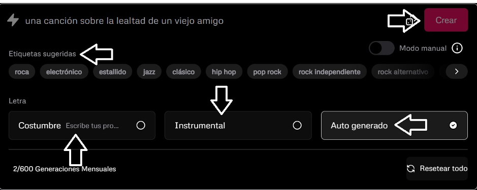 interfaz de Udio para editar canciones