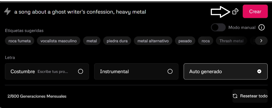  interfaz de Udio para crear música personalizada