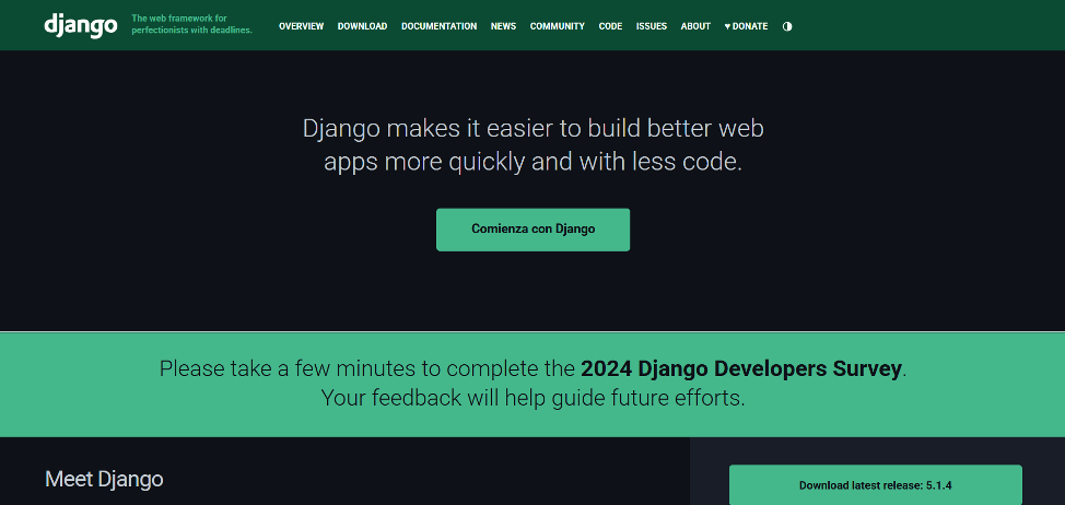 mejores frameworks para desarrollo web 2025 django frontend